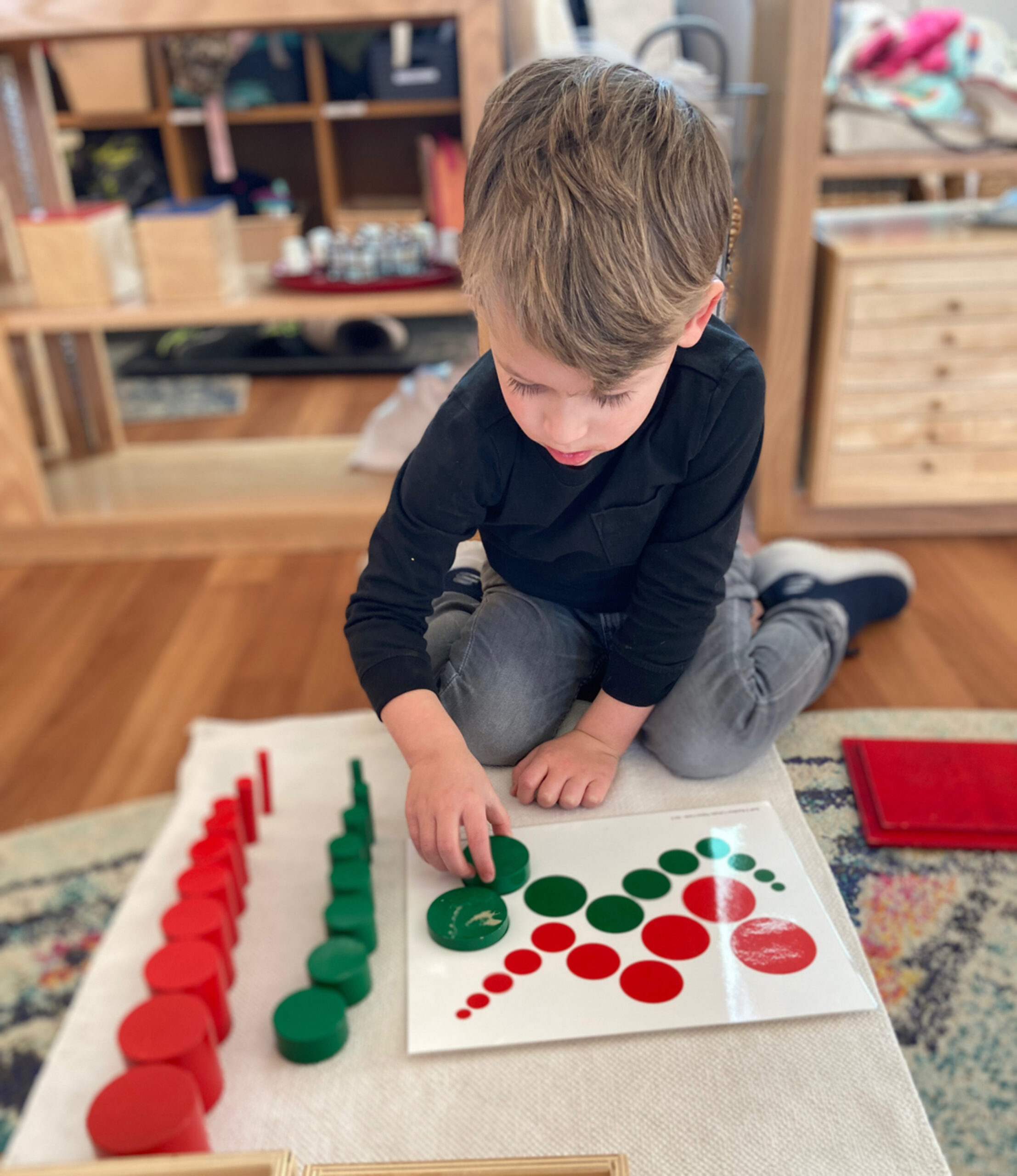 Primary and Kindergarten at Montessori School of Denver | Primary student works with self-correcting Montessori materials at MSD