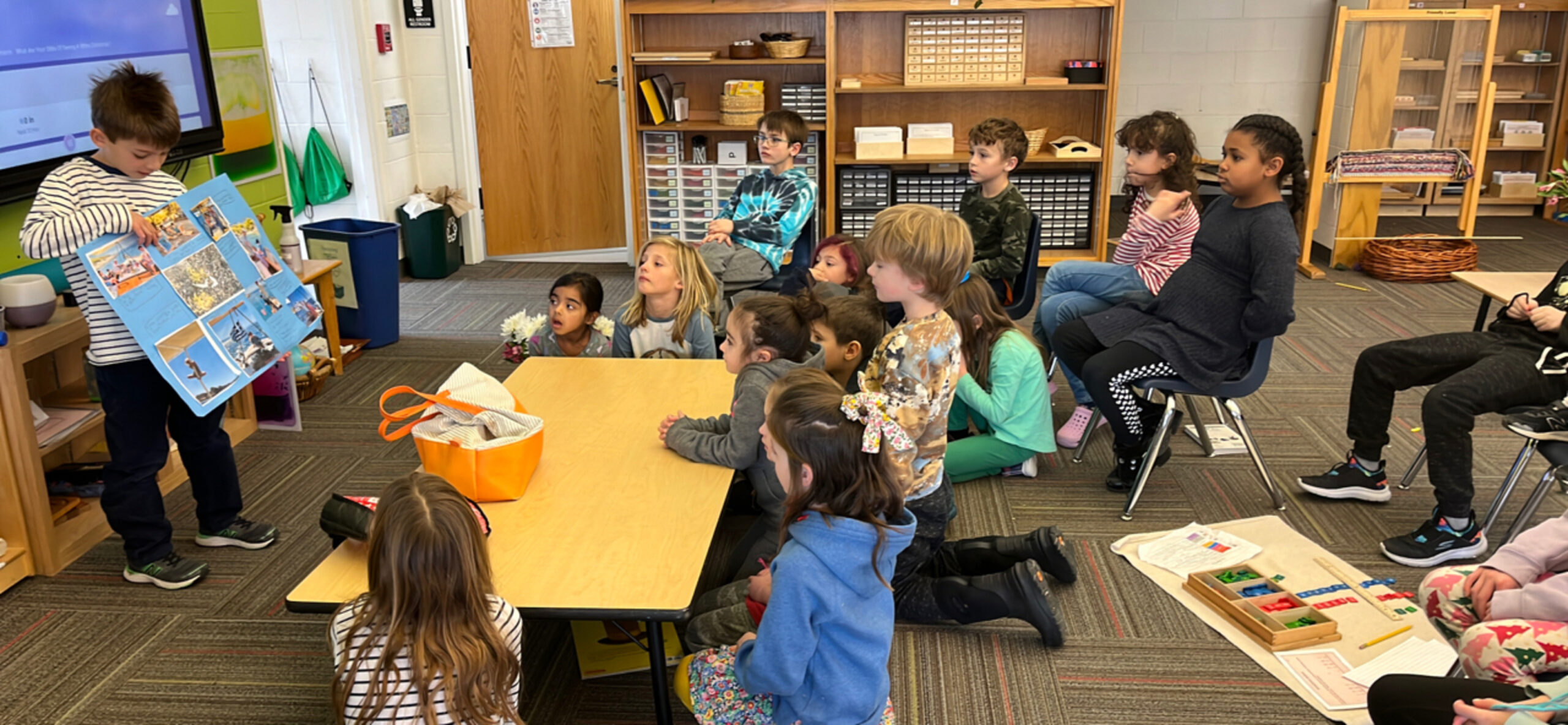 Lower Elementary Student presents at Montessori School of Denver